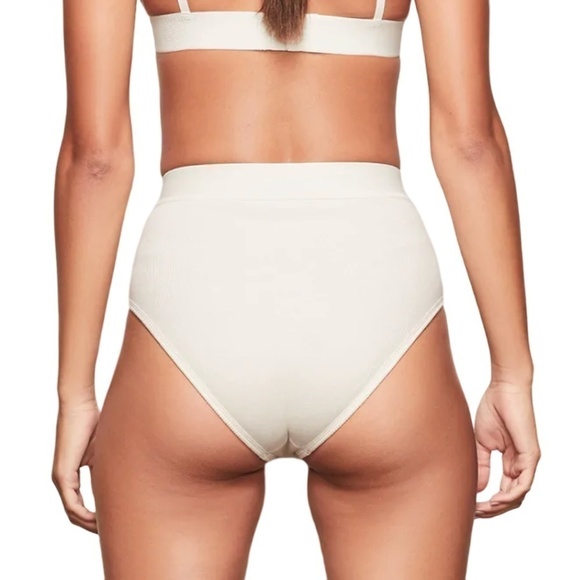 SKIMS Cotton Rib High Waisted Boyfriend Panty Brief Underwear Bone NIP - Picture 4 of 8